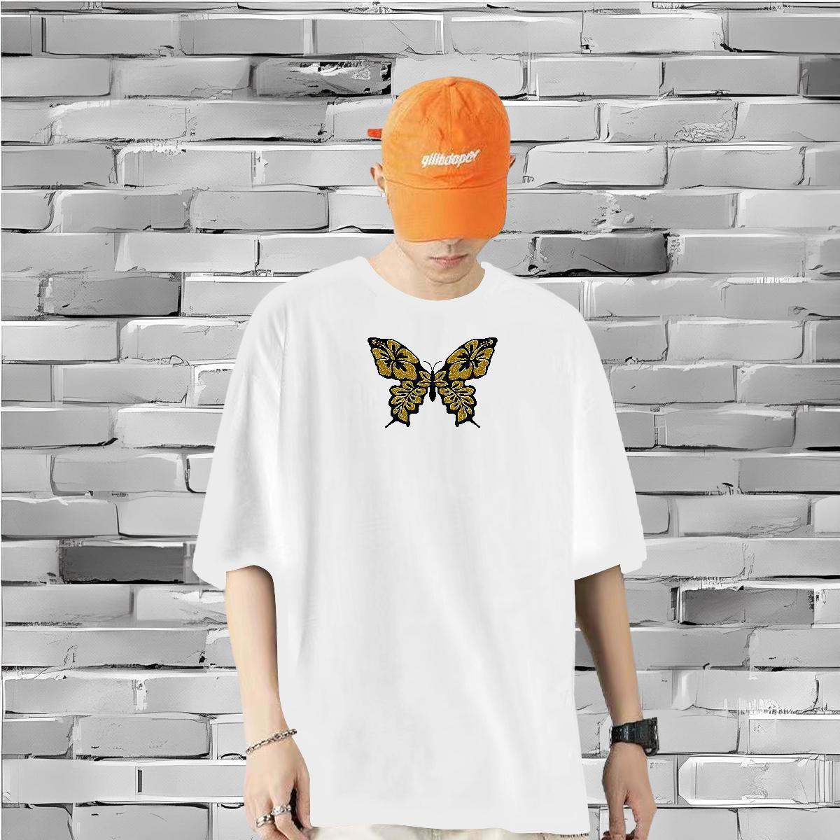 2024 Designer Man T Shirts 100% Cotton 230g Butterfly Street Casual Tops Tees Breathable Crew Neck Soft Men Tshirts Anime Print