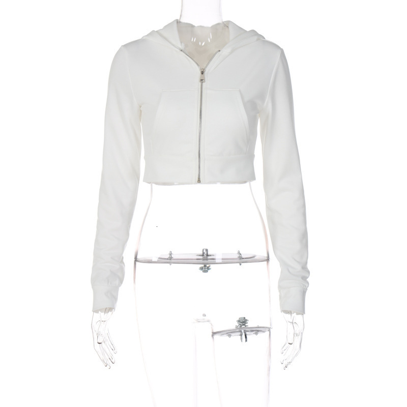 Women's 2024 Spring New Fashionable Cardigan Zipper Hooded Slim fit Short Top with Exposed Umbilical Long Sleeve