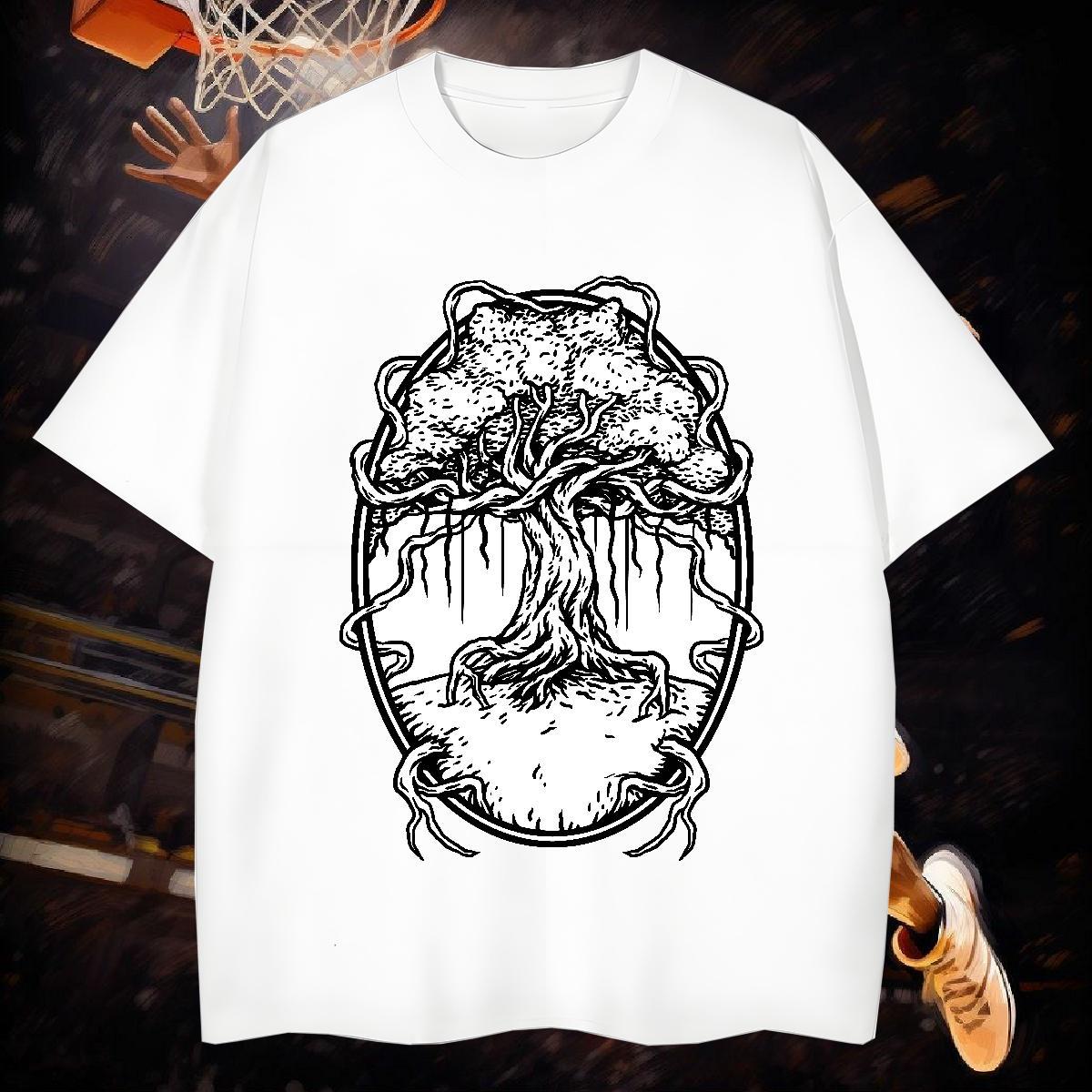 Men T Shirts 230g 100% Cotton tree Street Casual Breathable Short Sleeve Custom Big Size Mens Tshirts Brand TOP Quality Top Tees