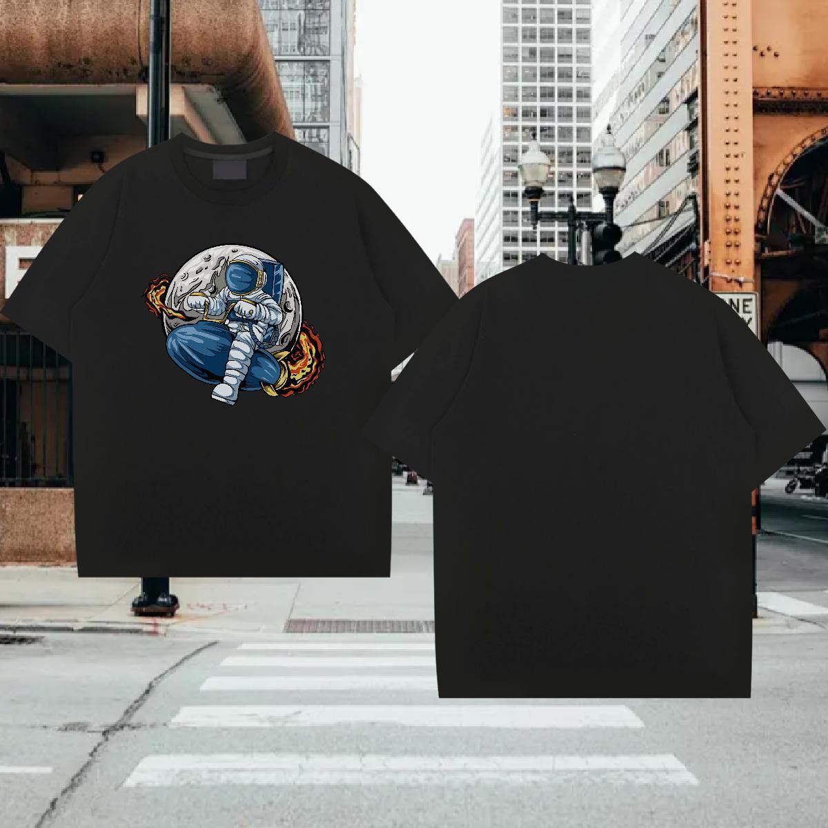 Man T Shirts 230g 100% Cotton cosmonaut Daily Outfit Breathable Short Sleeve DIY Printed Men Clothes T-Shirt Casual New Popular Wear