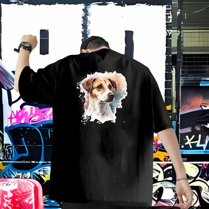 Casual New T Shirts Men 230g Cotton dog Hip Hop Clothes Breathable Soft Loose Fit Men Tees Custom Anime