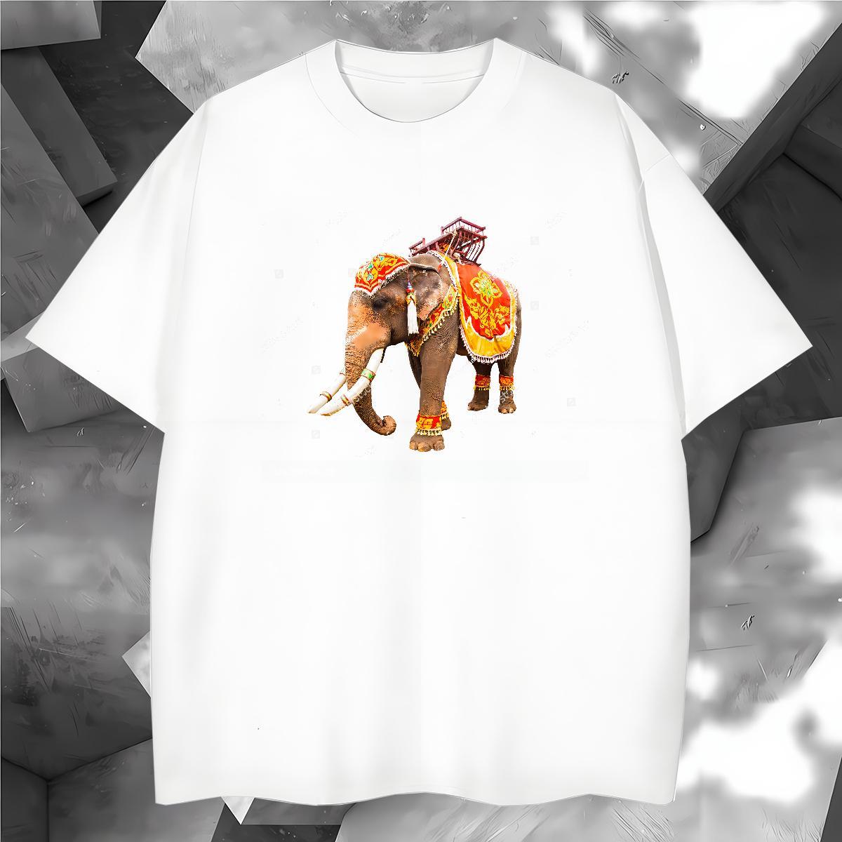 T-Shirts for Men 230g Pure Cotton elephant Beach Breathable Short Sleeve Oversized Men Tops Tees Classic Casual Cool Wear