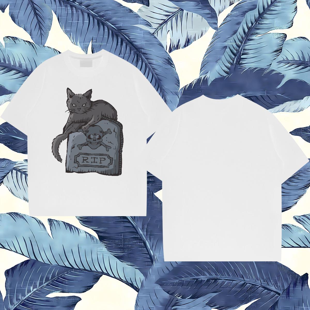 New Designer T Shirts Men 100% Cotton 230g cat Casual Daily Wear Tops Short Sleeve O-Neck Free Shipping Men Tops Tees Anime Print