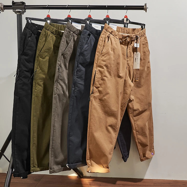 Four Seasons Japanese Retro Tapered Casual Pants Mens Fashion 100% Cotton Washed Loose Straight CityBoy American Cargo Trousers 240806