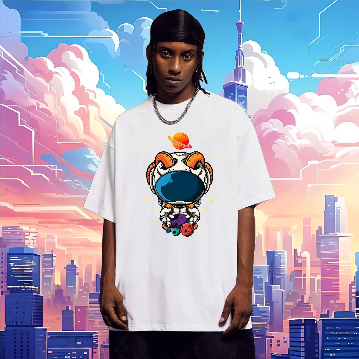 Men T Shirts 230g Pure Cotton universe Anime Printing Street Breathable Short Sleeve Skull Men Clothes T-Shirt Casual New Free Shipping Tshirts