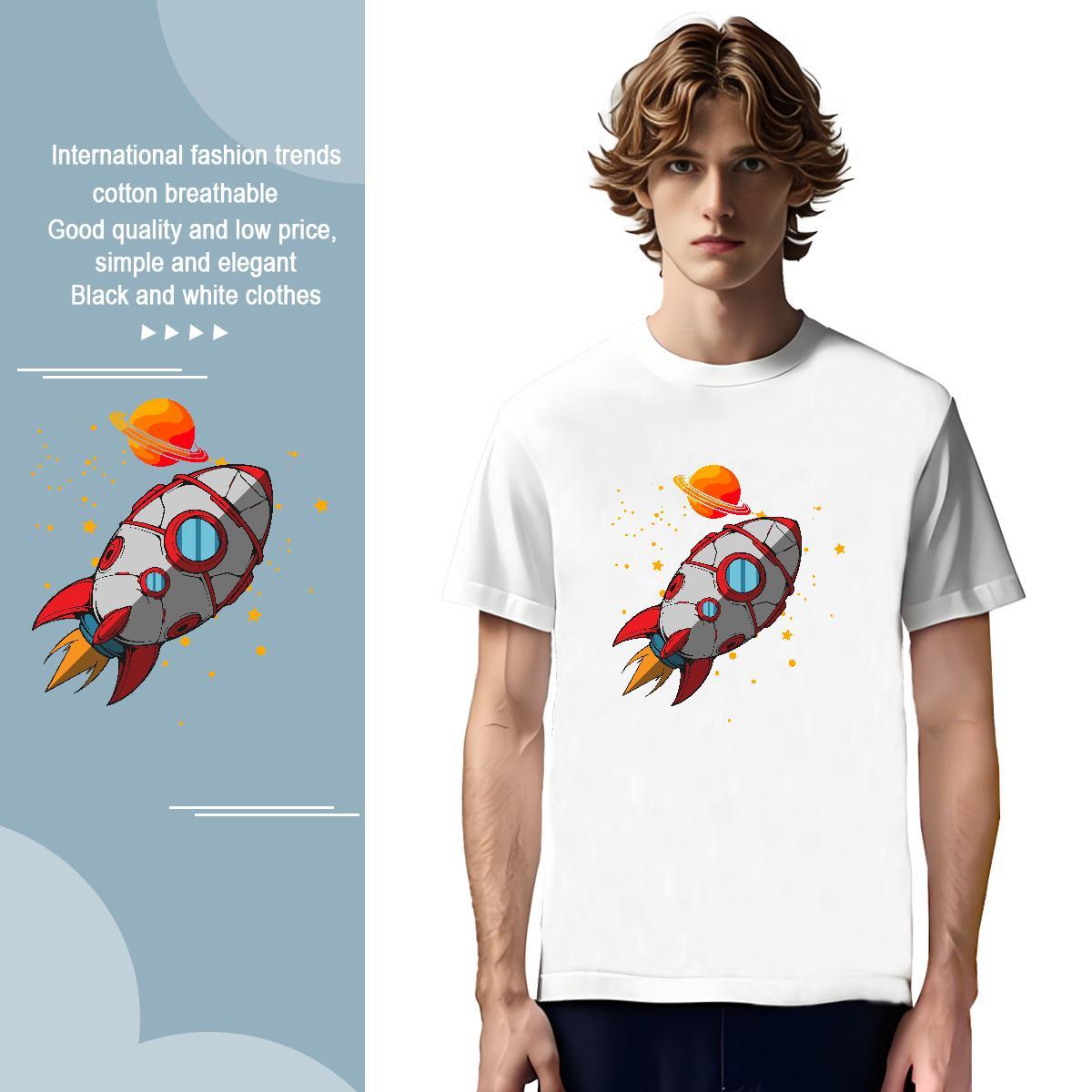T-Shirts for Men 230g Cotton spaceship Sports Casual Short Sleeve O-Neck Graphic Men Clothes T-Shirt Custom Unisex Tees
