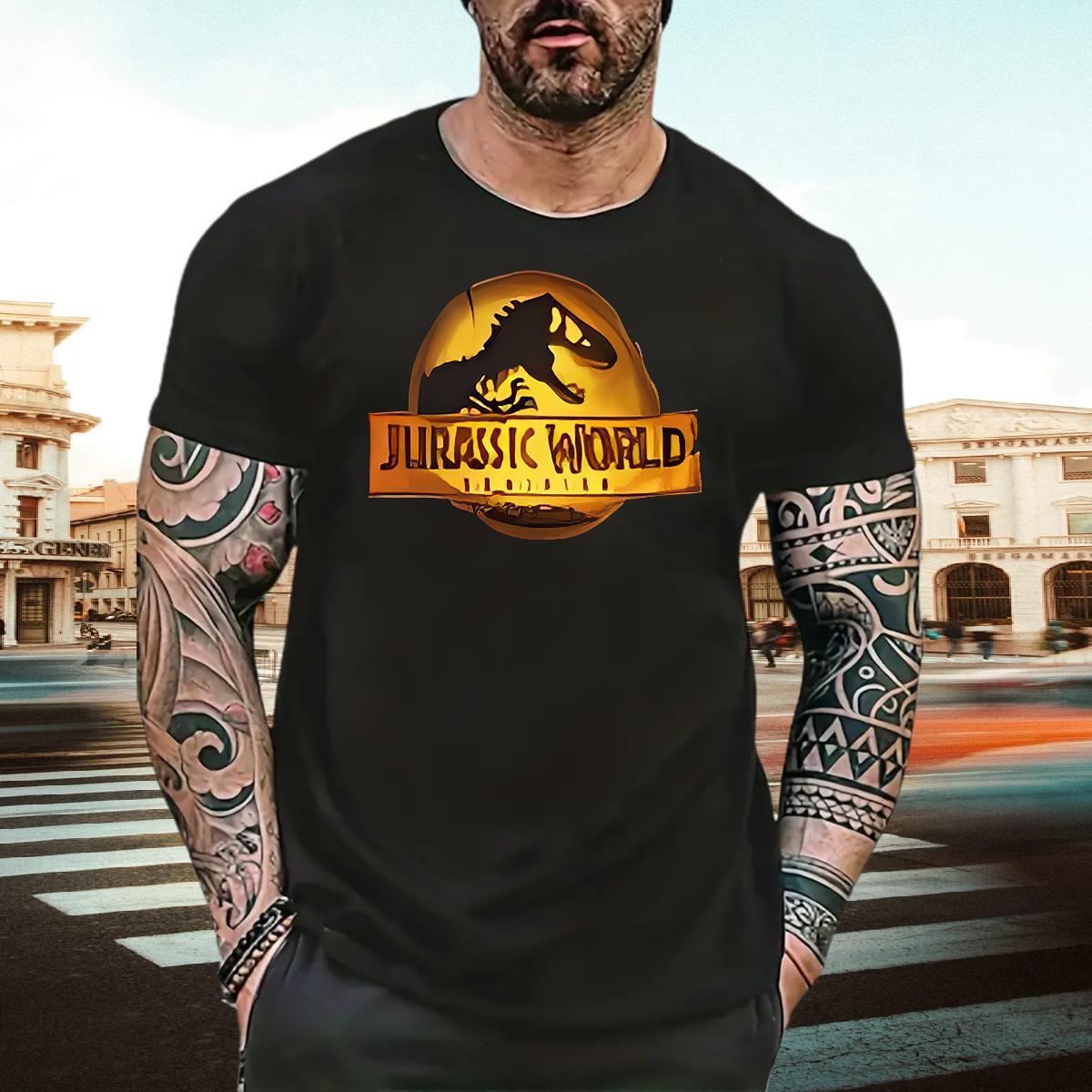Casual New T Shirt For Man 230g 100% Cotton dinosaur Home Outdoor Tee Shirt Pure Cotton Comfortable Men Tshirts Asian Size