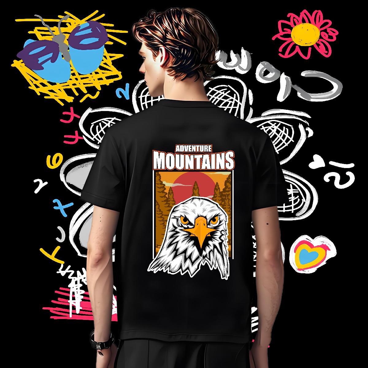 Man T Shirts 230g 100% Cotton eagle Street Casual Breathable Short Sleeve Anime Print Couples T Shirts Fashion Design Classic Wear