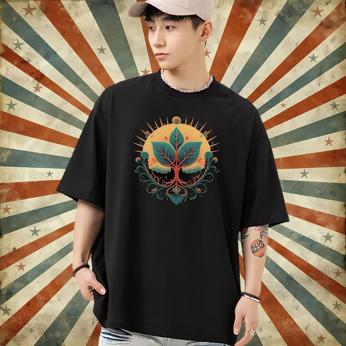 Custom T Shirt For Man 230g Pure Cotton tree Street Tee Shirt O Neck Short Sleeves Classic Mens Tshirts Custom Big Size