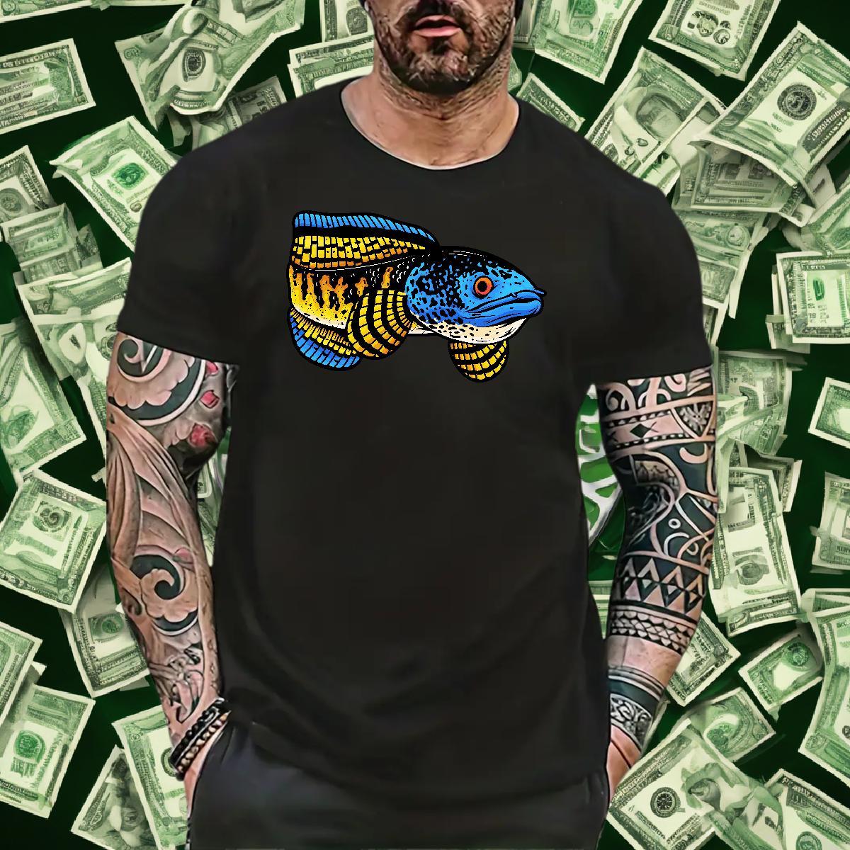 2024 New T-Shirts for Men 230g 100% Cotton fish Home Outdoor Tees Shirts Breathable Short Sleeve TOP Quality Mens Tshirts Custom Cartoon