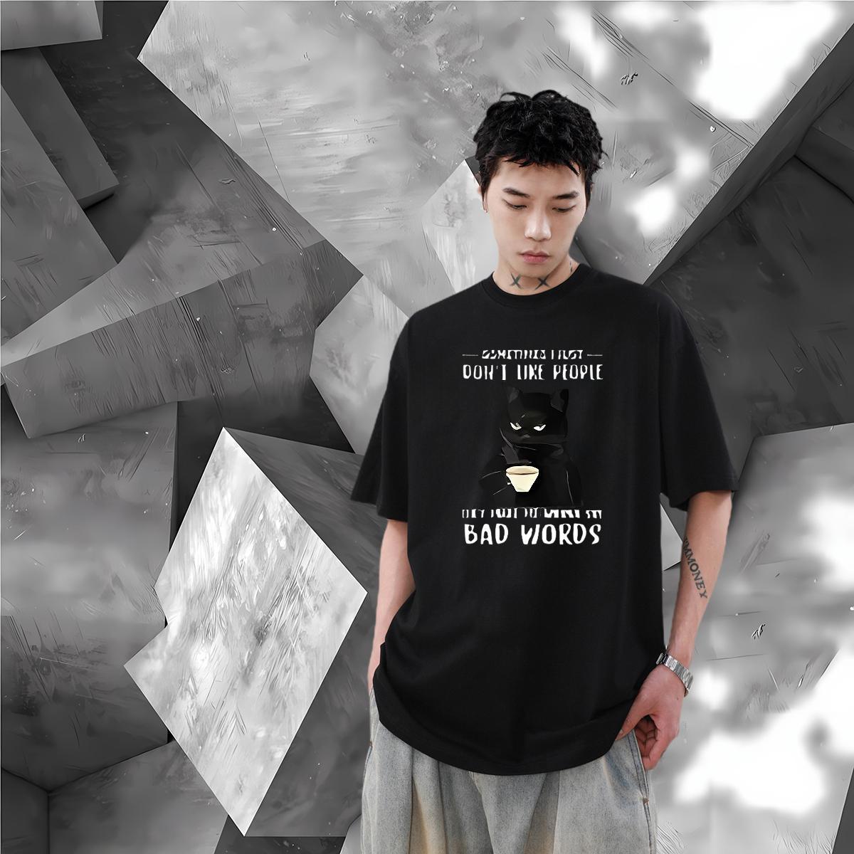 New Arrival T shirt 230g Pure Cotton cat Street wear Hip Hop Tees Shirts Breathable Soft High Quality Men Clothes T-Shirt Plus Size Cartoon