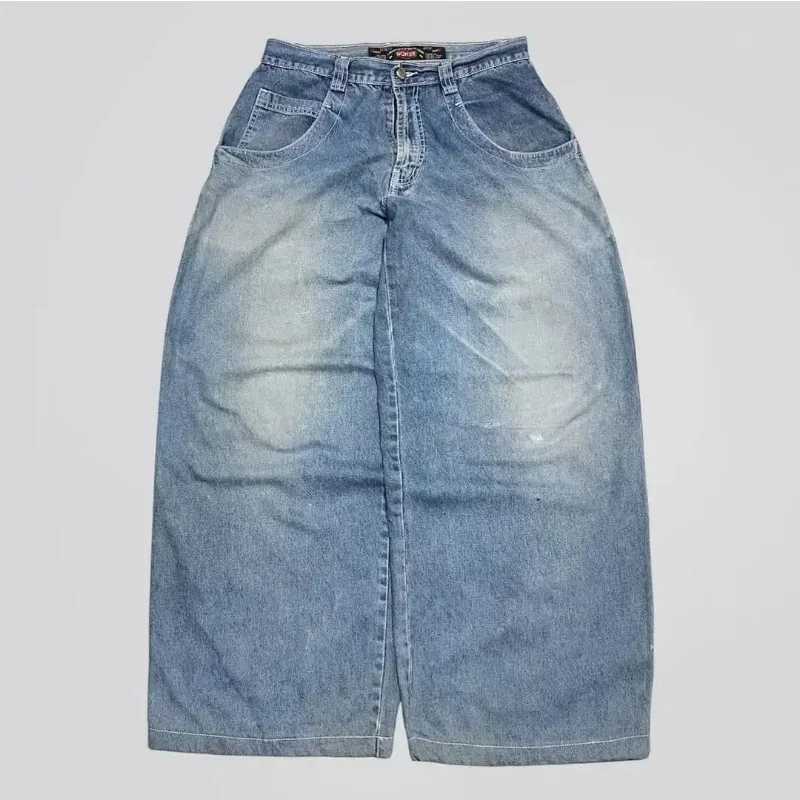 Y2K Street New Cartoon Characters Embroidered Light Blue Washed Loose Jeans Harajuku Gothic Hip Hop Skateboard Pants Mens WomensM240803