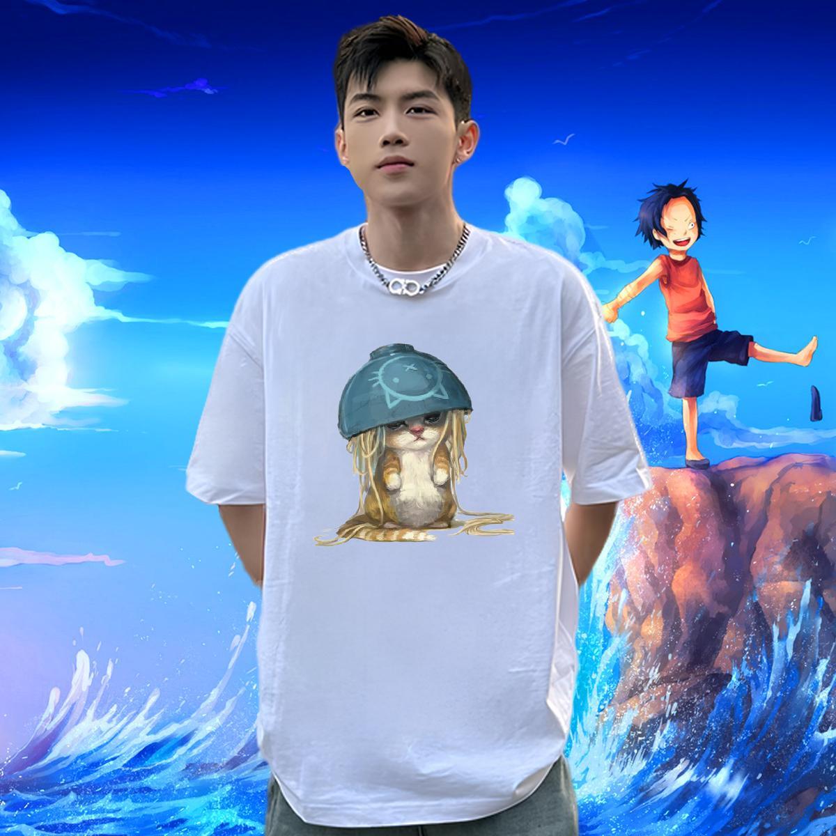 Wholesale Mens T Shirts 230g 100% Cotton cat Outdoor Tops Shirt Pure Cotton Popular Tshirt for Man Woman Plus Size Cartoon