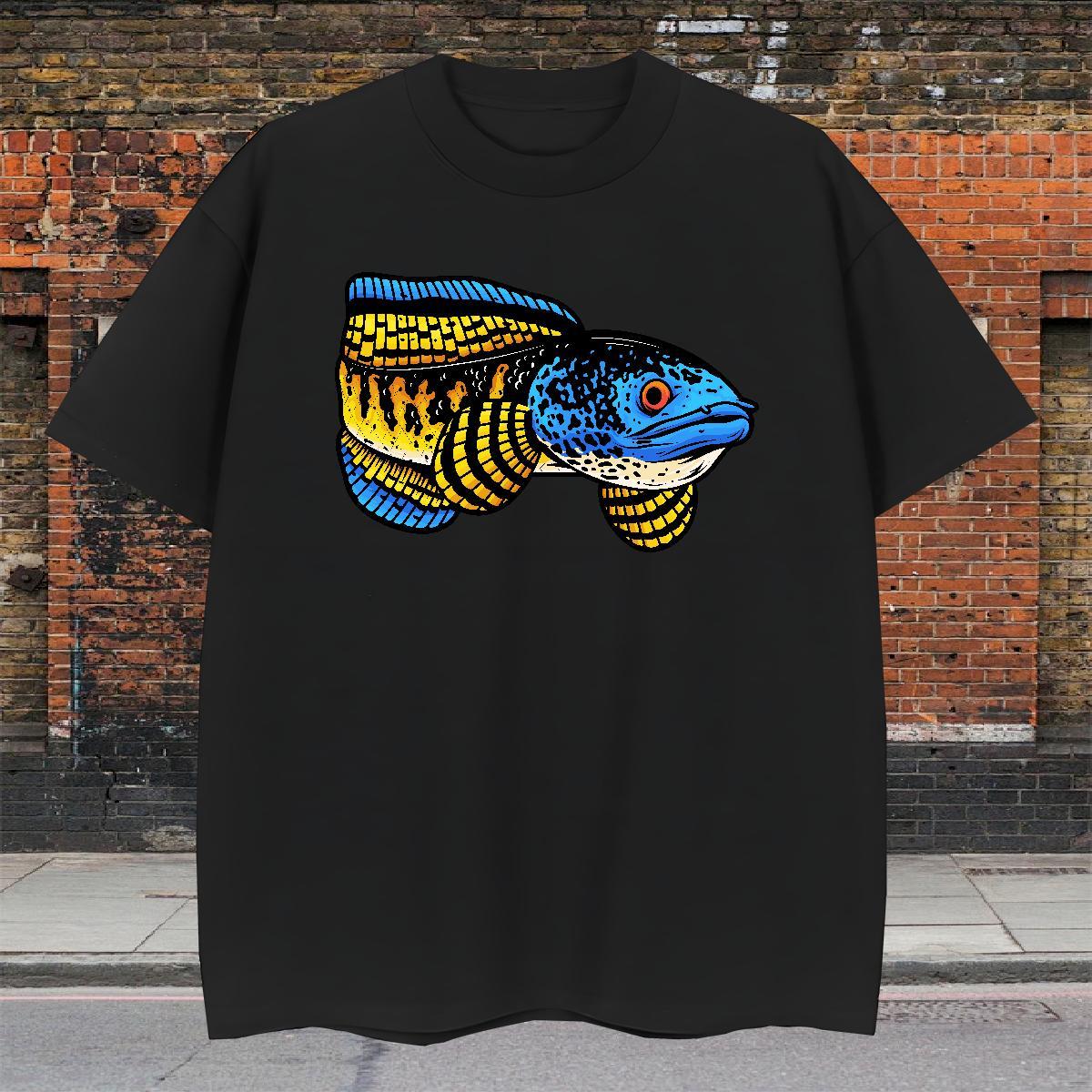 Cool Tshirts 100% Cotton 230g fish Man T Shirts Home Outdoor Breathable Soft Custom Cartoon 2024 New Tops Tees