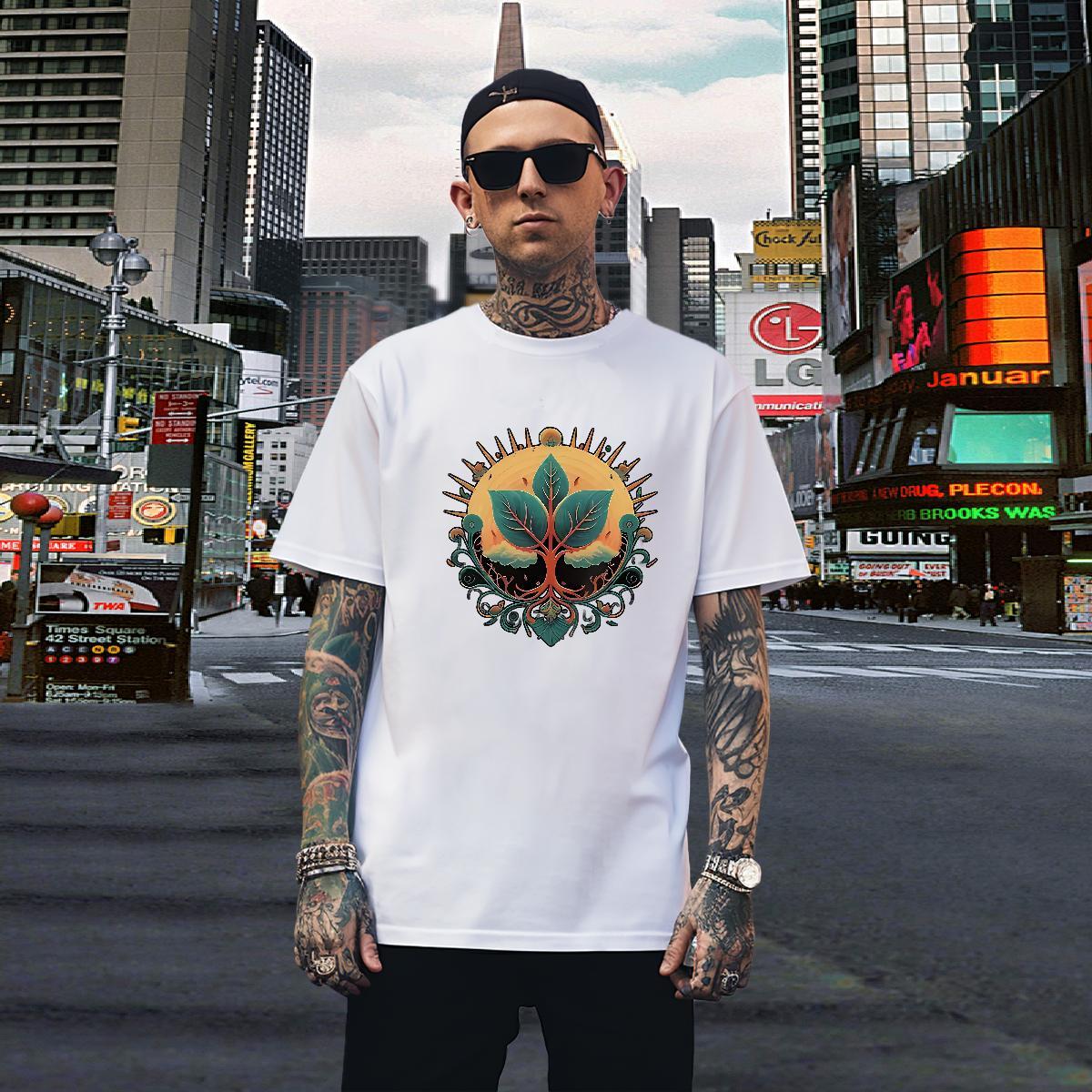 T Shirts Men 230g Pure Cotton tree Summer Casual Breathable Soft DIY Logo Oversized Men Tops Tees New Loose Clothes