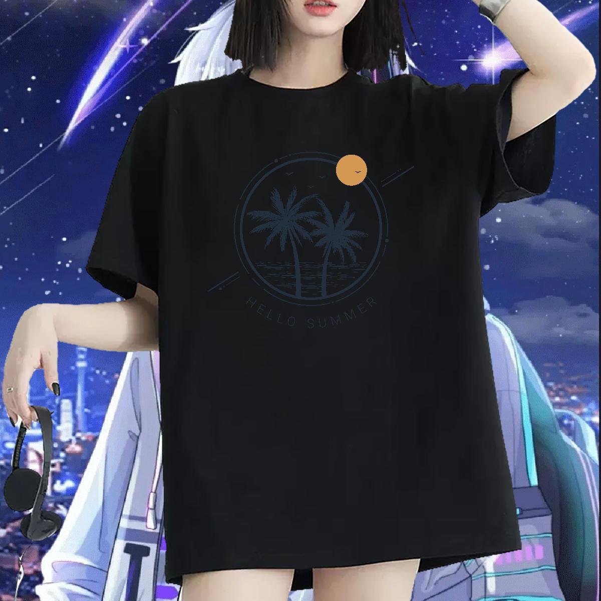 5A Women T Shirts O-Neck Short Sleeve Women Tees Skull sun Hip Hop Street 100% Cotton 230g Casual New Tee Shirt