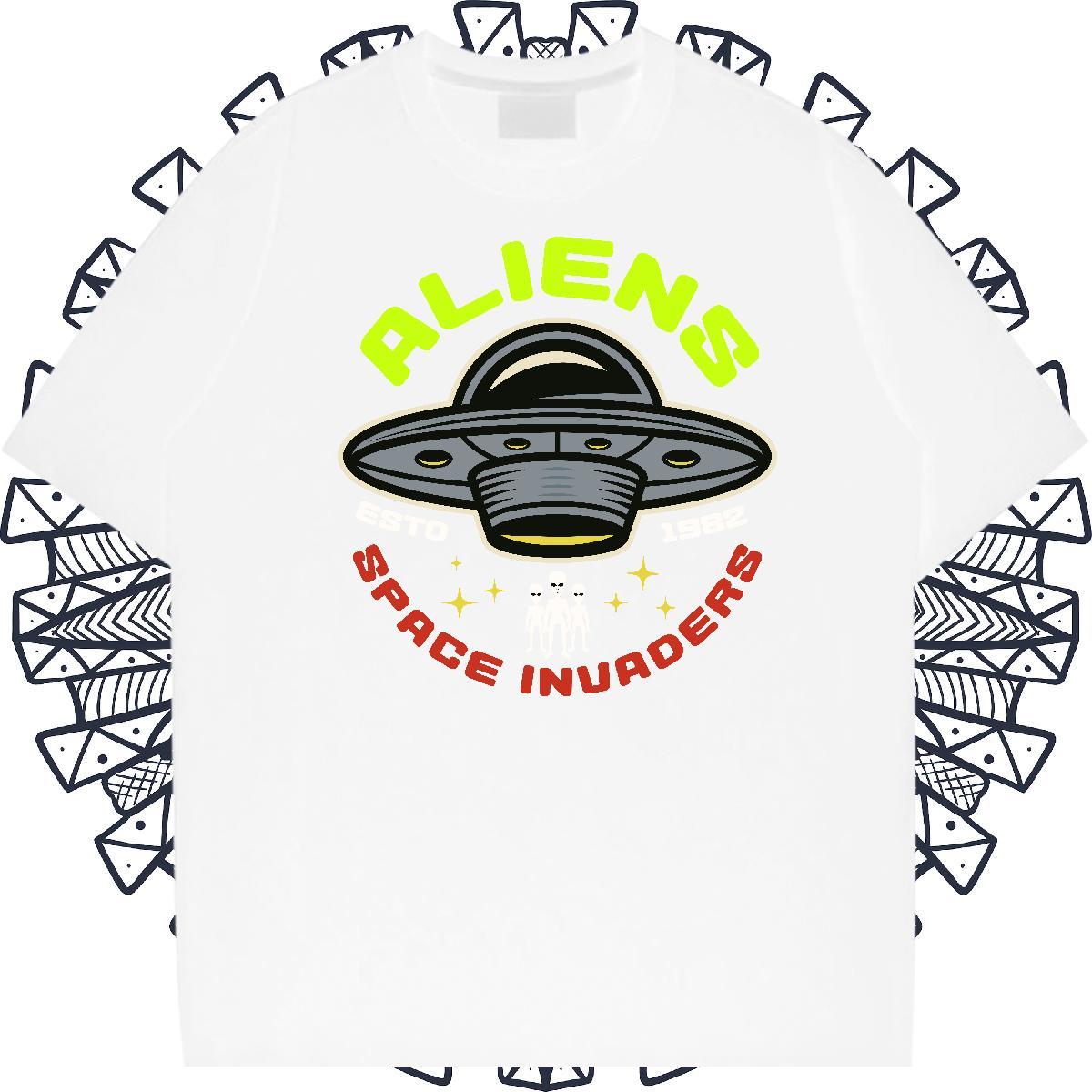 Free Shipping Tshirts 230g Pure Cotton Anime Printing Street UFO Skull O Neck Short Sleeves Designer T shirt Polos