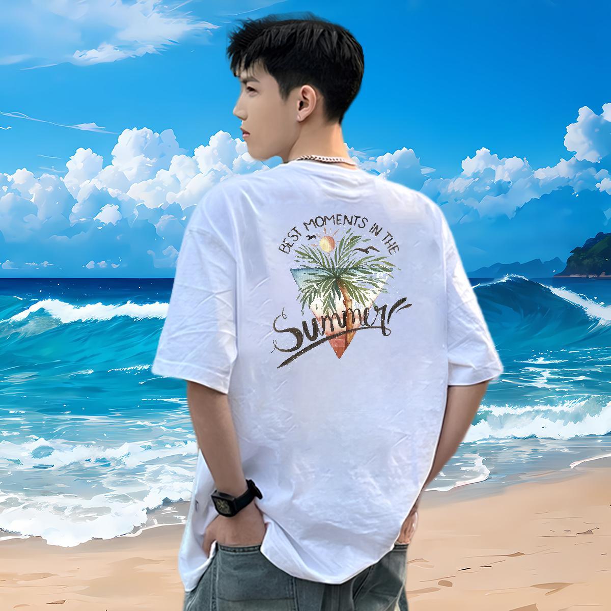 2024 DIY Men T Shirts 230g 100% Cotton tree Beach Tees Breathable Short Sleeve Comfortable Tshirt for Man Woman Plus Size Custom