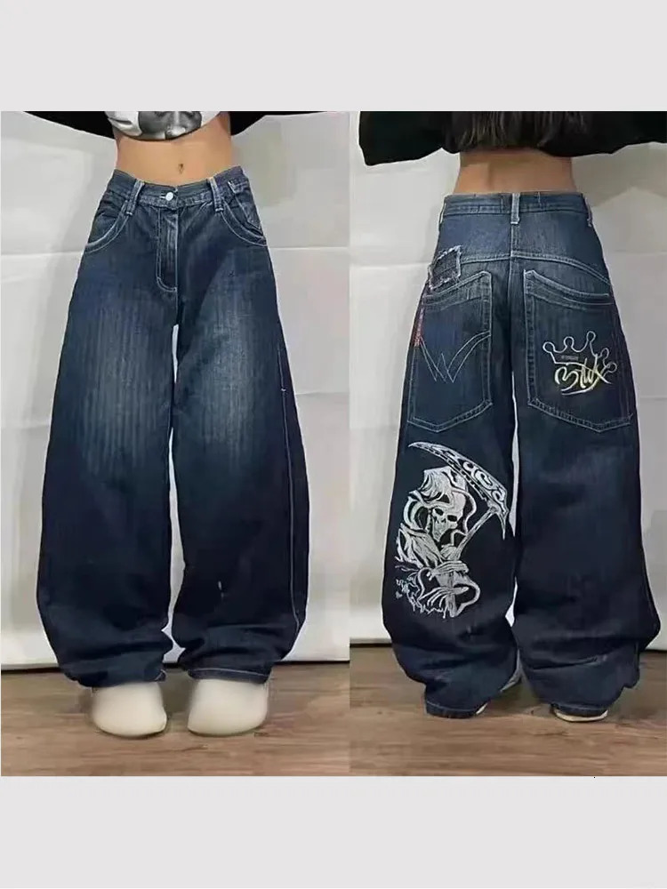 Vintage Wide Leg Jeans Harajuku Hip Pop Printed Denim Pants For Male Loose Oversized Gothic Street Mens Y2k Trousers 240806