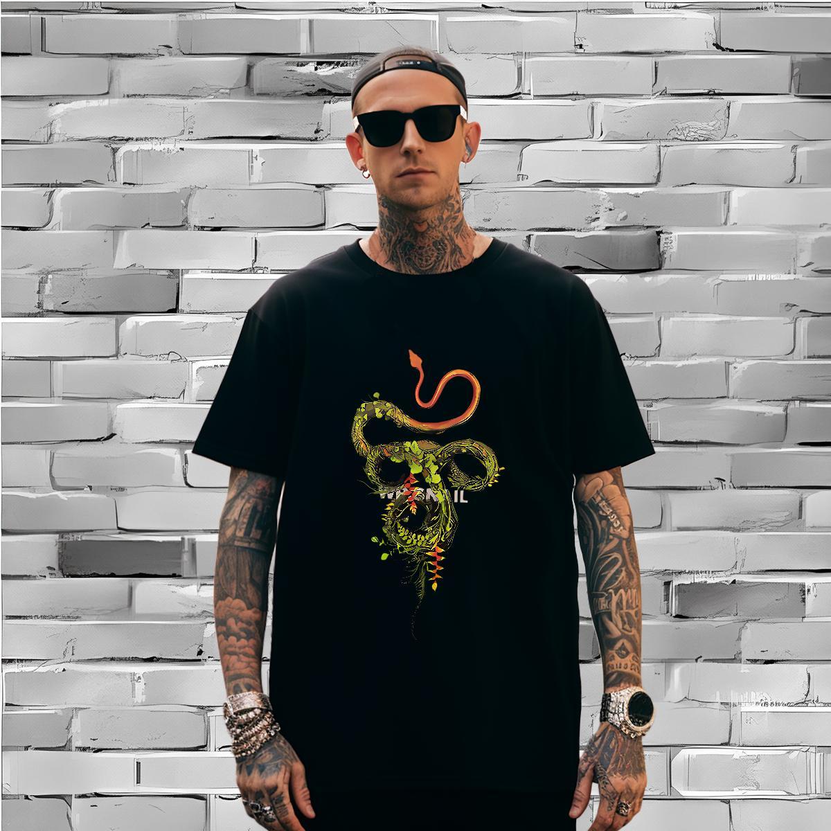 T-Shirts 230g 100% Cotton snake High Street Hip Hop Short Sleeve O-Neck Custom Big Size Men Tshirts Customized Wholesale Top Tees