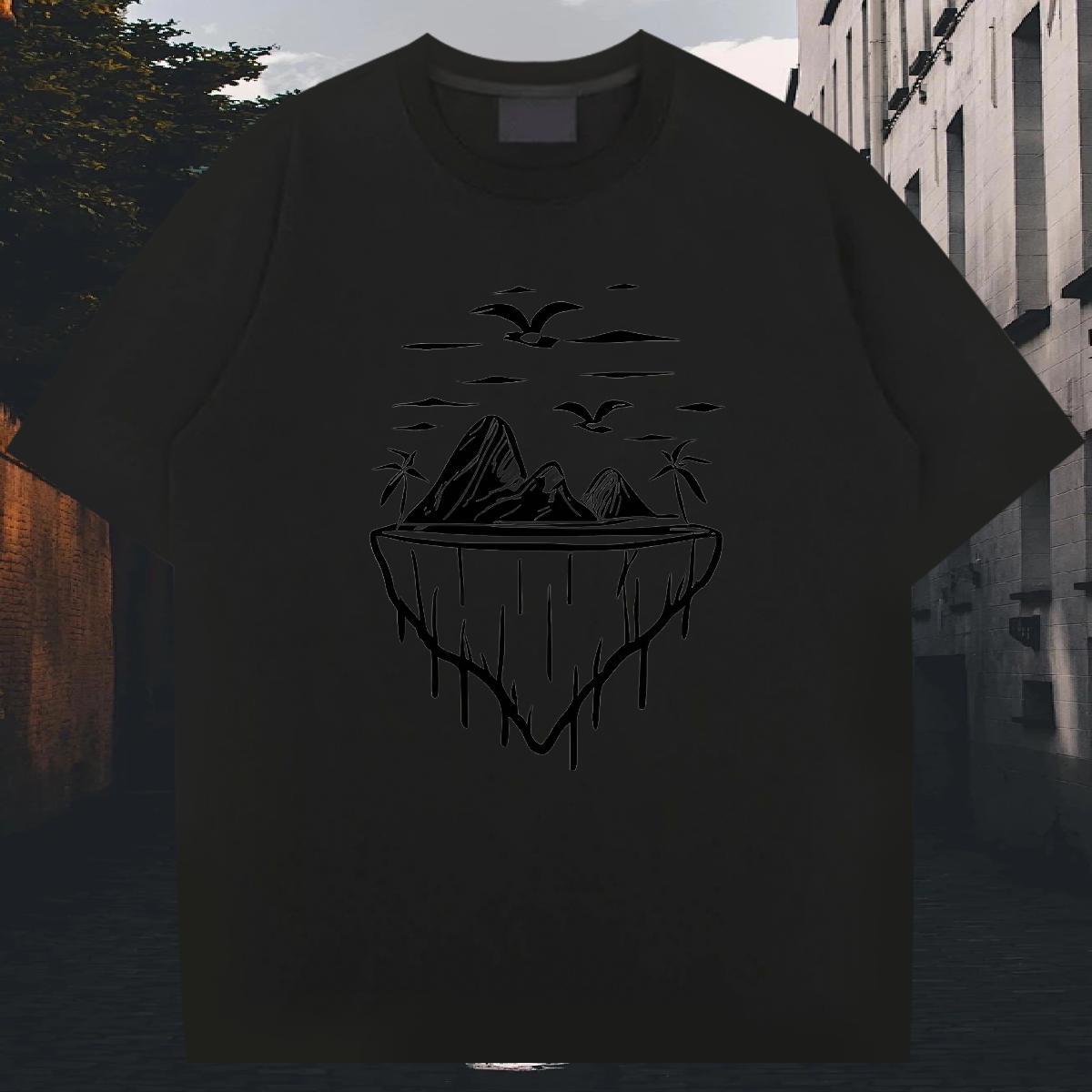 Loose Tshirt for Man Woman 100% Cotton 230g Street Wear mountains Oversized Breathable Short Sleeve 2024 Designer T shirt Polos