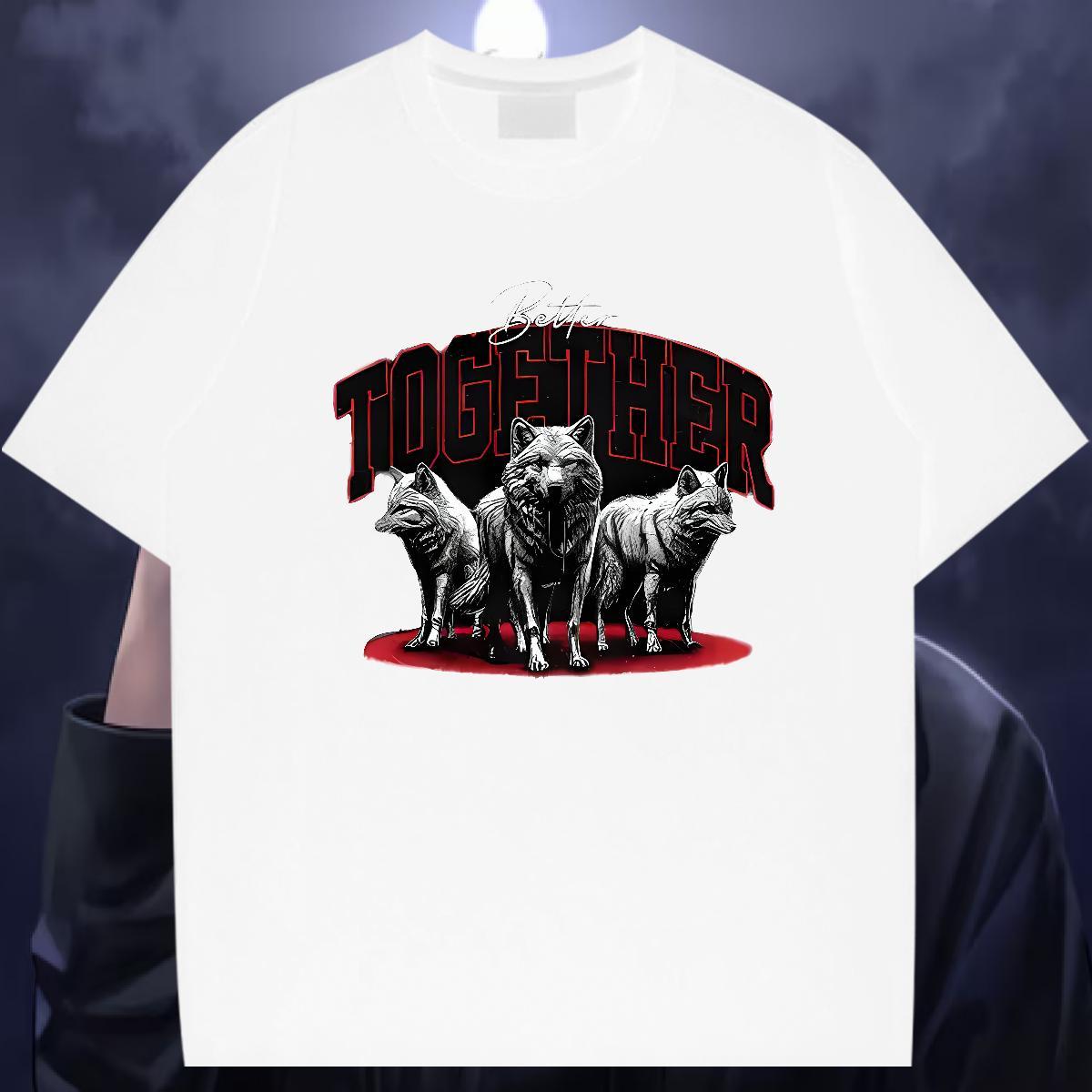 Wholesale T shirt 230g Pure Cotton wolf Summer Casual Tee Shirt Round Neck Short Sleeve Unisex Men Clothes T-Shirt Graphic