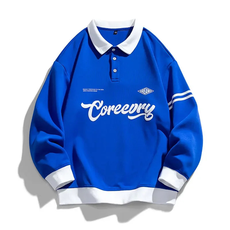 Men Oversized Contrasting Colors Lapel Sweatshirt Spring Hip Hop Streetwear Sweatshirt Harajuku Baseball Uniform Hoodie Men 240806