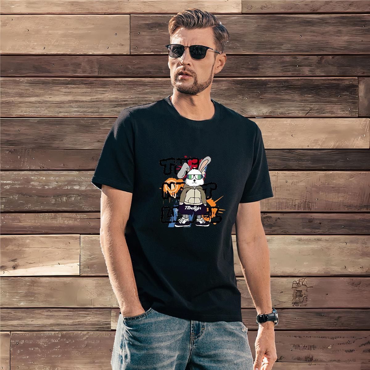 Cool Men Tshirts 230g Pure Cotton rabbit T-Shirts Street Breathable Short Sleeve DIY Anime DIY Customized Clothings