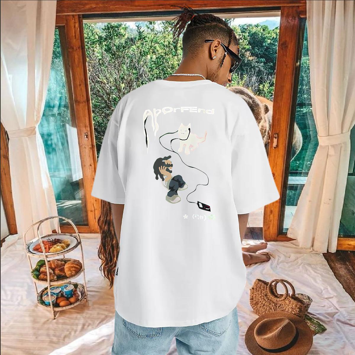 2024 Man T Shirts 230g Pure Cotton cat High Street Hip Hop Clothings Crew Neck Designer Tshirt for Man Woman Cartoon Printing L-4XL