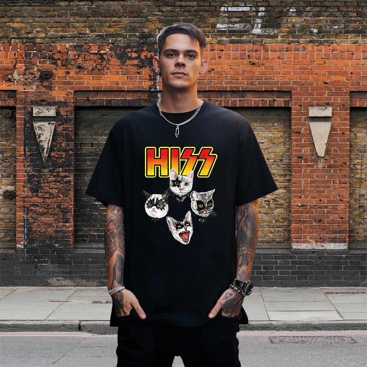 Loose Mens Tshirts 230g 100% Cotton Street wear Hip Hop cat Oversized 4XL Breathable Crew Neck 2024 T-Shirts for Men Tees Shirts