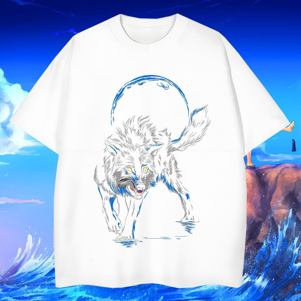 T shirt 230g Cotton wolf Casual Breathable Short Sleeve Customized Print Men Tees 2024 TOP Quality Wear