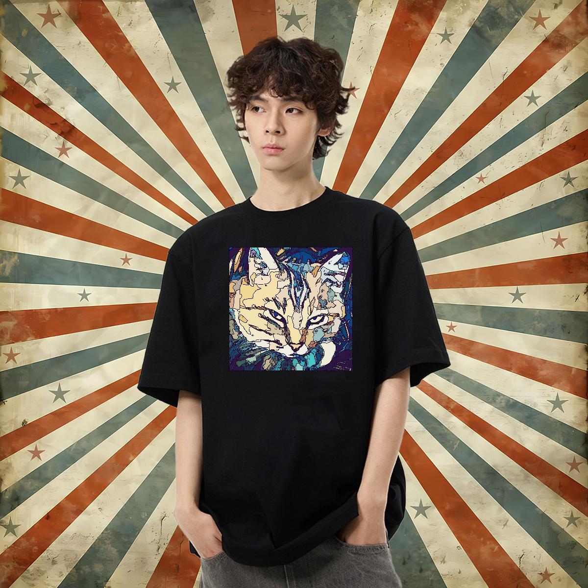 Fashion Casual Men T Shirts 230g 100% Cotton cat Street Tees Round Neck Short Sleeve Loose Fit Men Tees Custom Print Plus Size