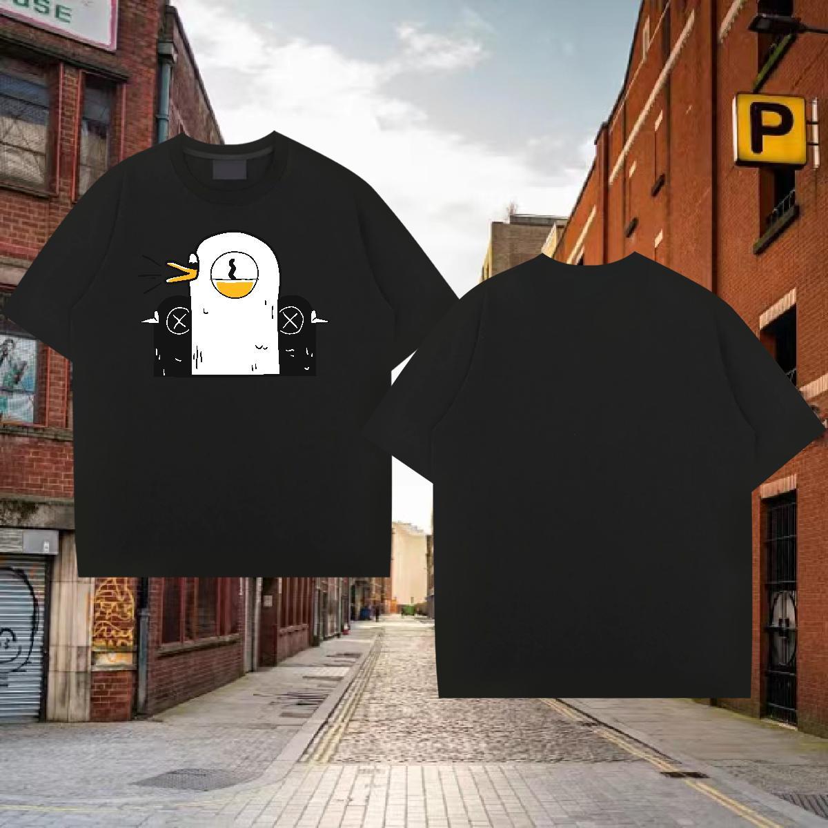 T-Shirts for Men 230g Pure Cotton chicken Street Wear Breathable Short Sleeve Floral Print Men Clothes T-Shirt 2024 Summer Classic Tshirts