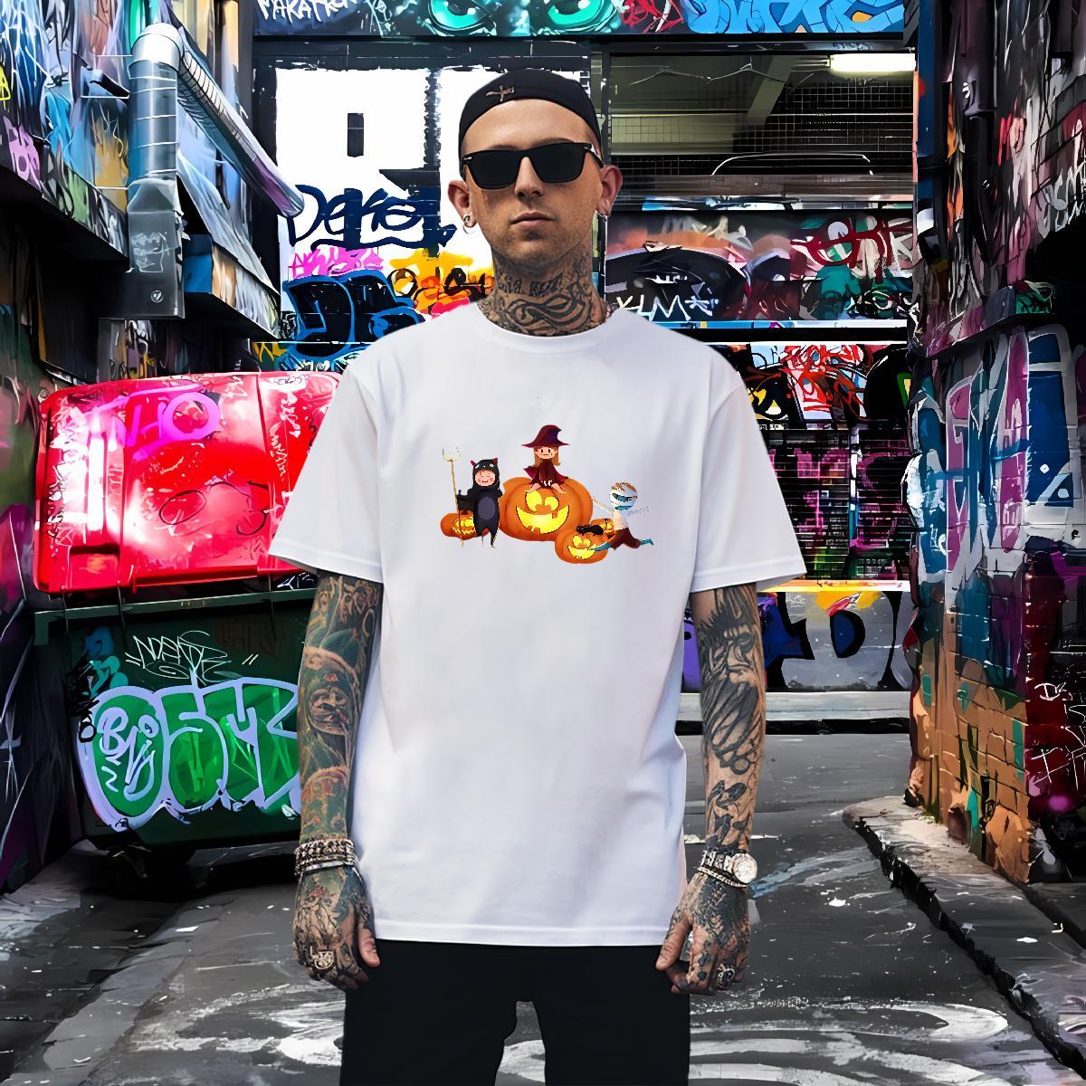 T shirt 230g 100% Cotton pumpkin High Street Hip Hop Breathable Oversized 3XL 4XL Men Tshirts Classic Brand Tees
