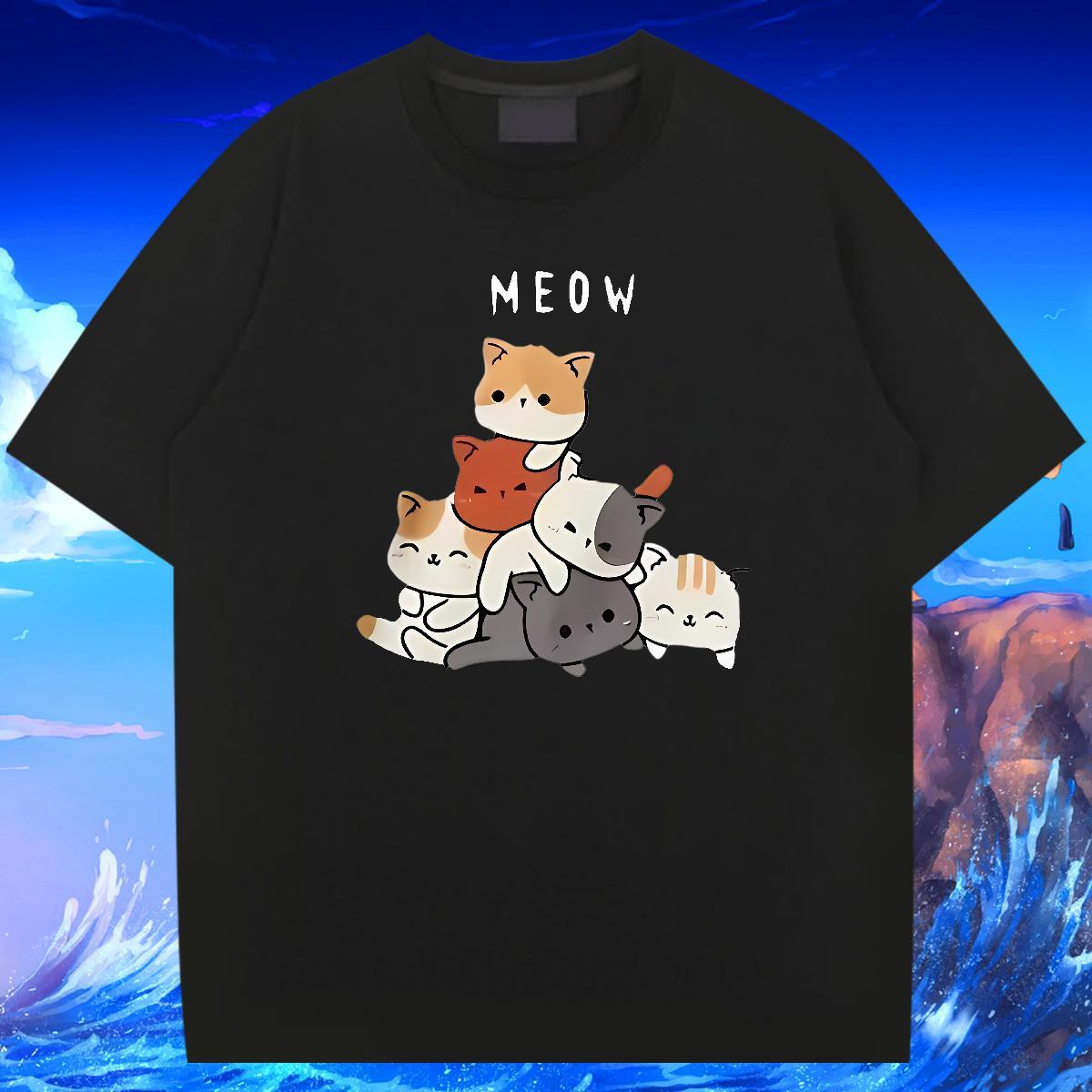 Factory Direct Mens T Shirts 230g Cotton cat Sports Casual Tops Tees Crew Neck TOP Quality Men Tops Tees Cartoon Printing L-4XL
