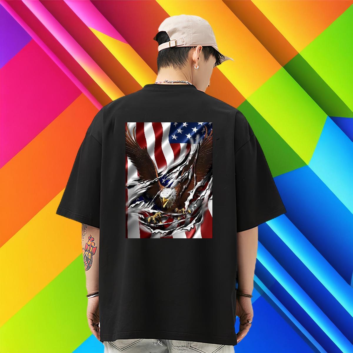 2024 Men T Shirts 100% Cotton 230g eagle Sports Casual Clothings Round Neck Short Sleeve Soft Men Tops Tees DIY Printed