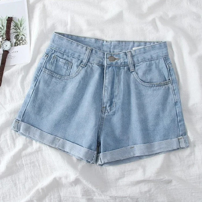 Womens wide leg denim shorts loose summer slim fit high waist casual jeans 240805