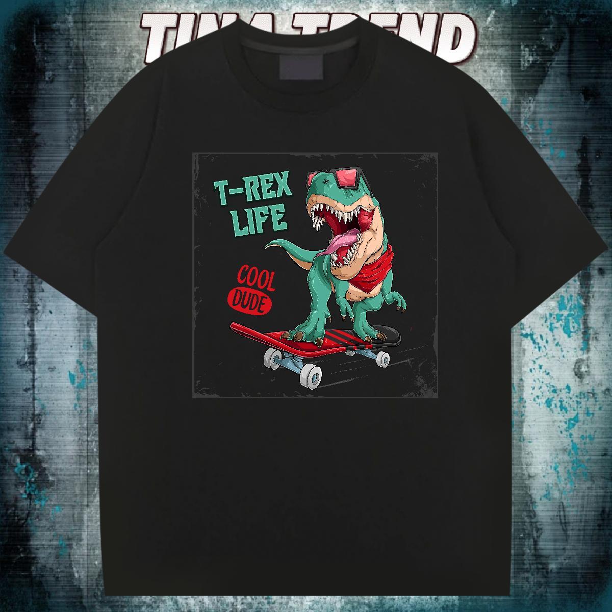 Designer T Shirts Men 230g 100% Cotton dinosaur Sports Casual Tee Shirt Breathable Unisex Couples T Shirts Black White