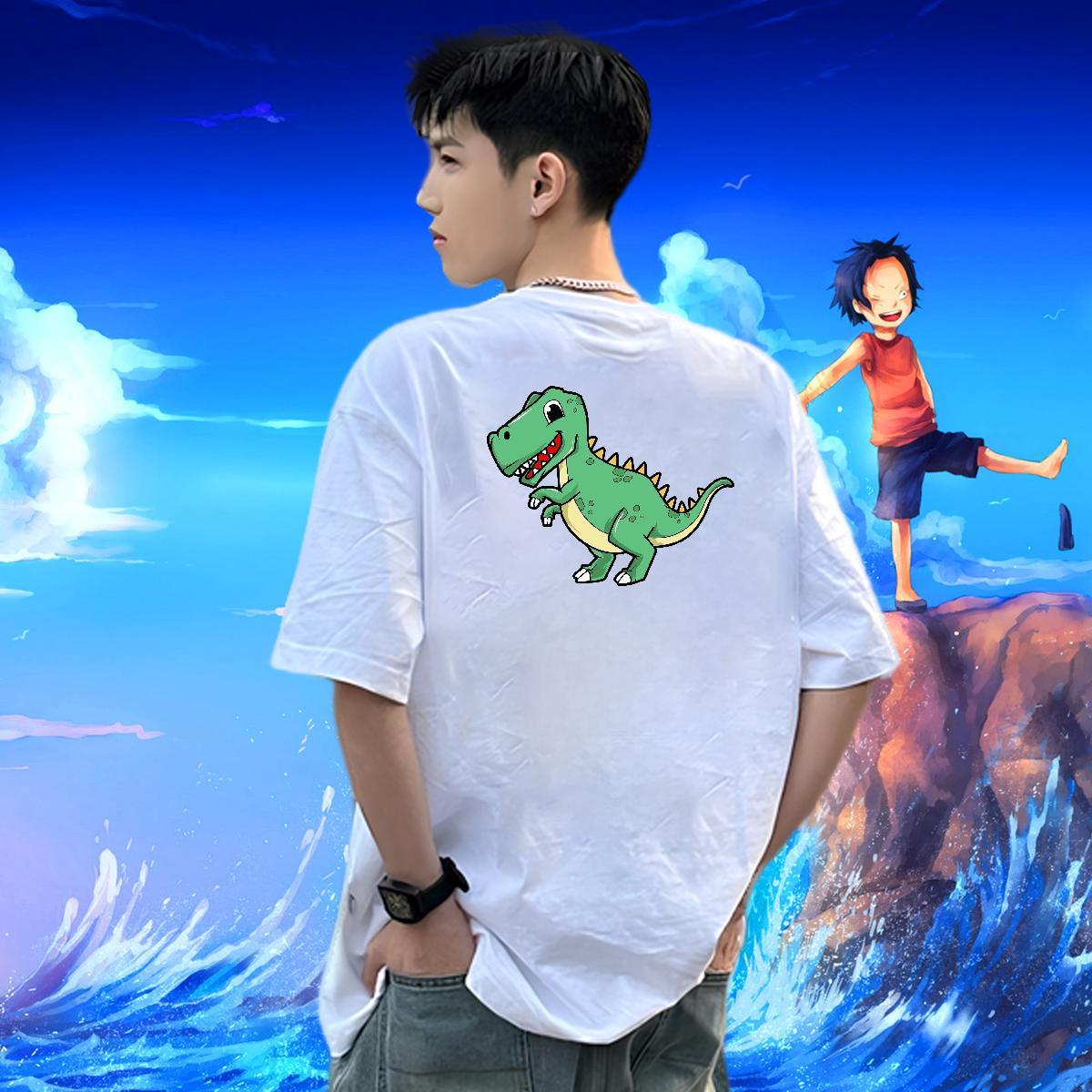 Brand T-Shirts 230g Pure Cotton dinosaur Sport Clothings Breathable Short Sleeve Loose Men Clothes T-Shirt Skull