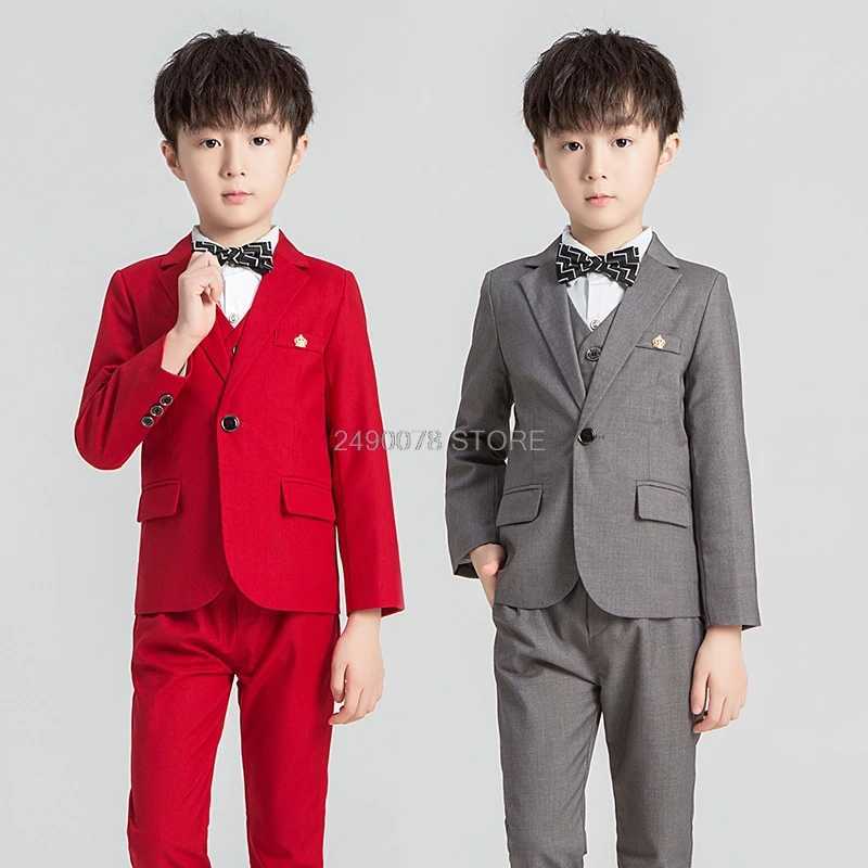 Suits Kids sets for boys Brand Children Suit Kids Formal Birthday Dress Weddings Clothe Set Baby jacket Vest Pants bowtie 4pcs Suit