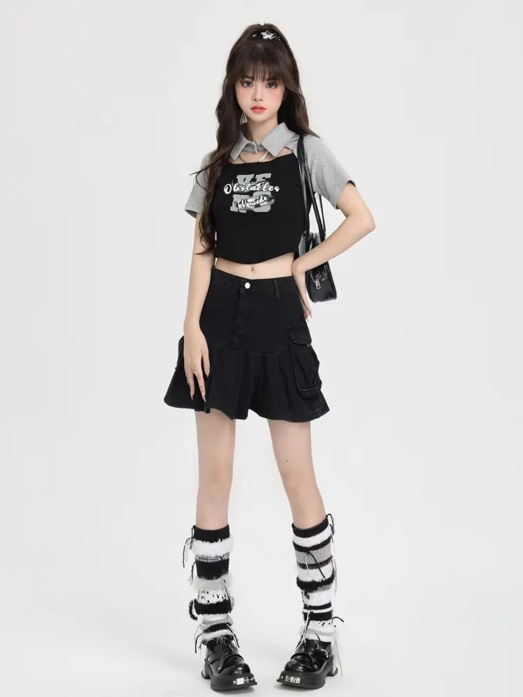 Womens summer Y2k casual T-shirt long sleeved Japanese polo neck ultra-thin suitable for latte art womens crop tops street clothing Kawaii clothing 24