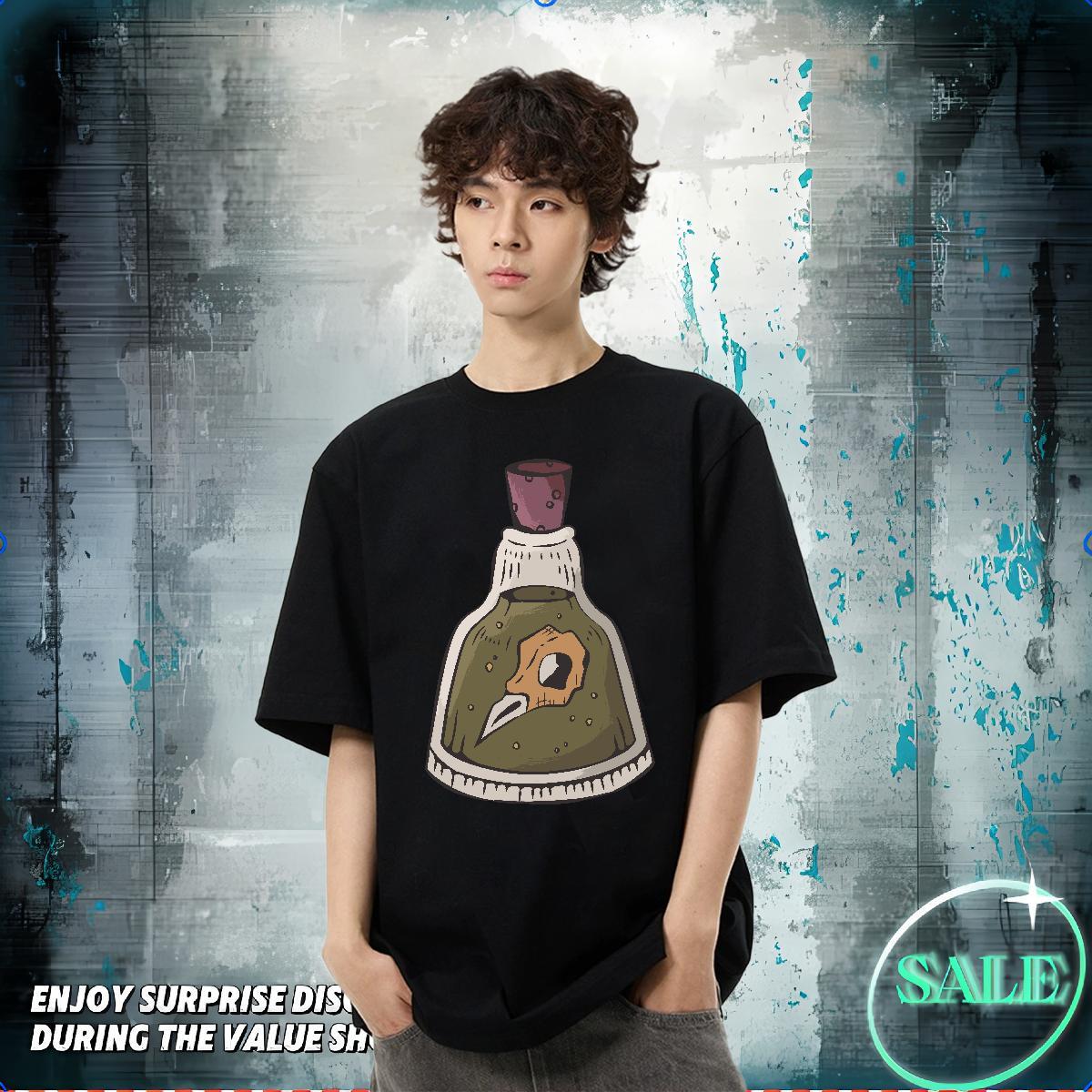 2024 New T-Shirts for Men 230g 100% Cotton bottle Beach Tees Shirts Breathable Crew Neck Loose Fit Men Tshirts DIY Printed