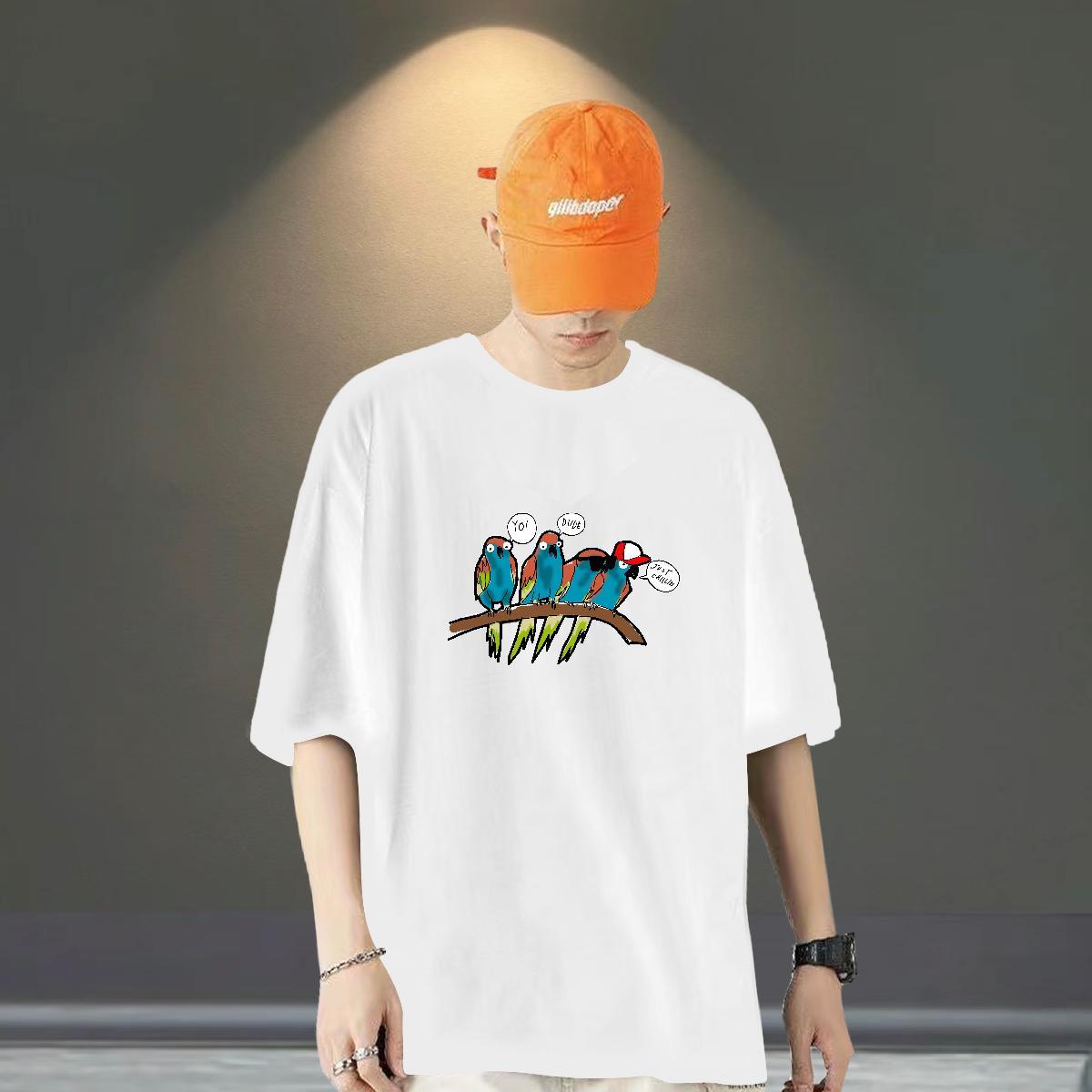 Wholesale Men T Shirts 230g 100% Cotton bird Home Outdoor Wear Breathable Short Sleeve Free Shipping Couples T Shirts DIY Anime
