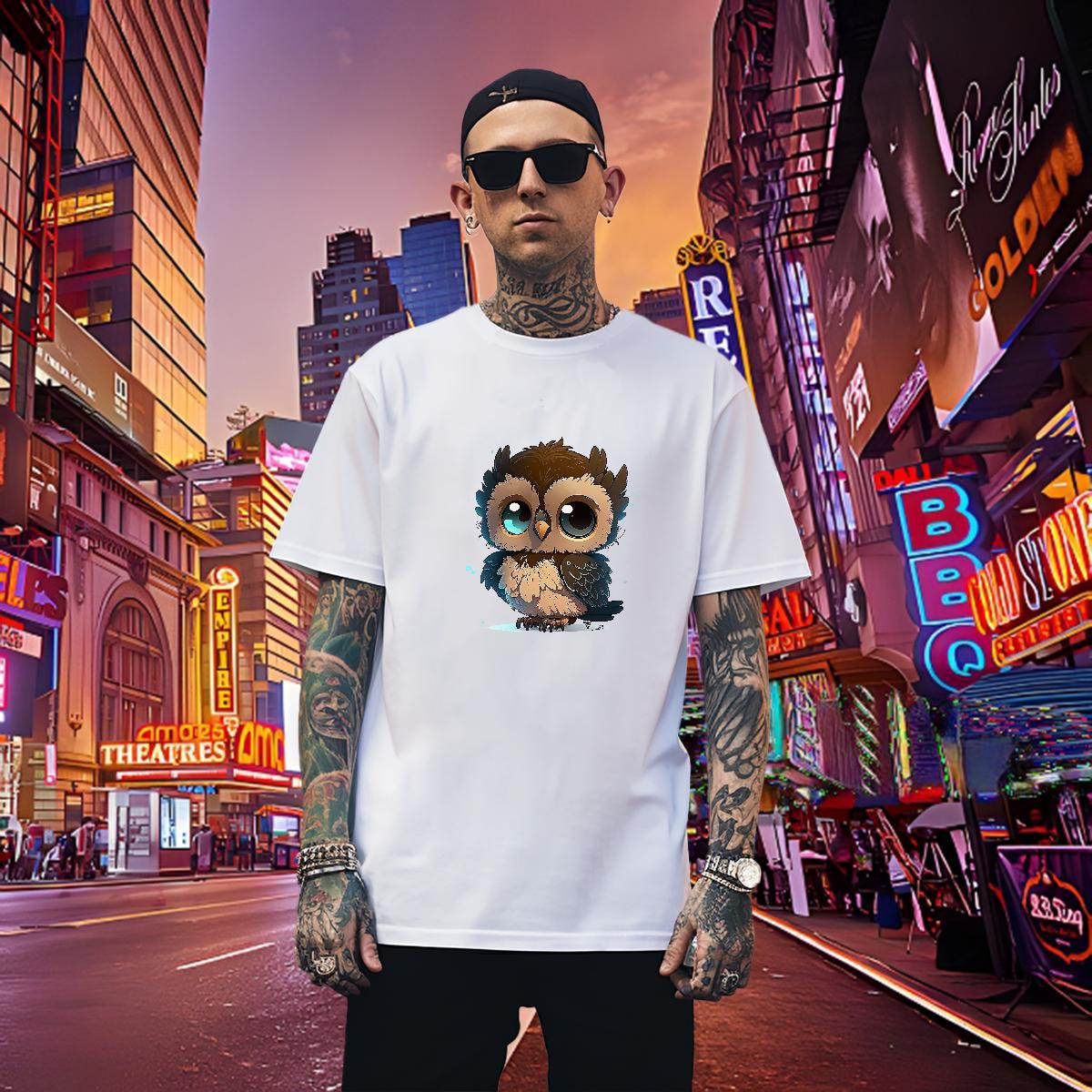 Loose Fit Men Clothes T-Shirt 230g Pure Cotton Owl T shirt Daily Wear Breathable Custom Printed Factory Direct Tshirts