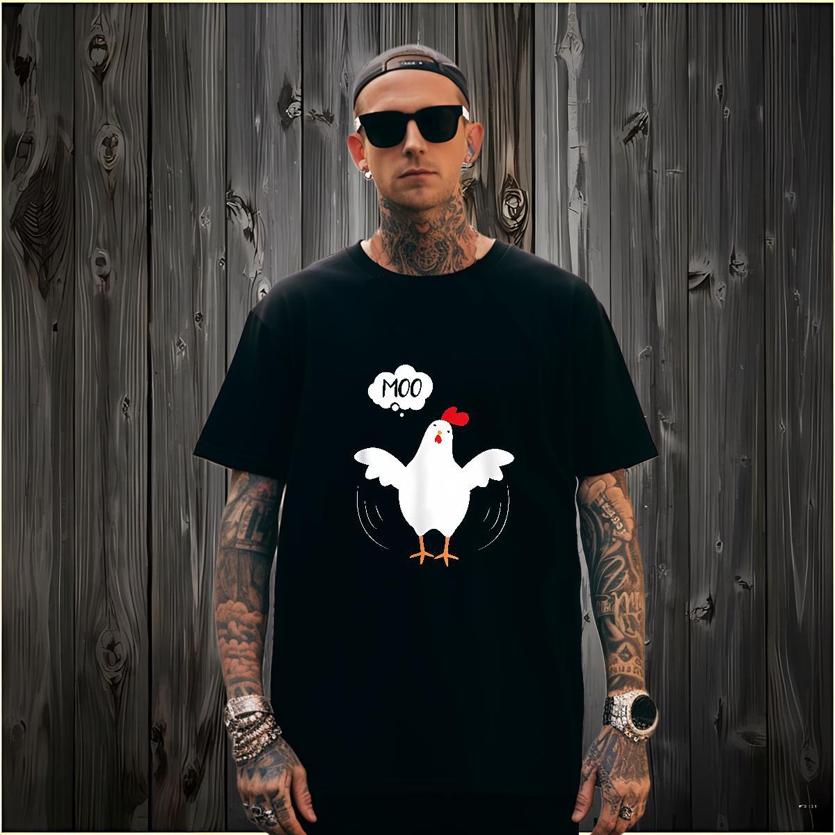 T-Shirts 230g Pure Cotton chicken Hip Hop Street Breathable Crew Neck Black Oversized Men Tshirts New Arrival Popular Tops