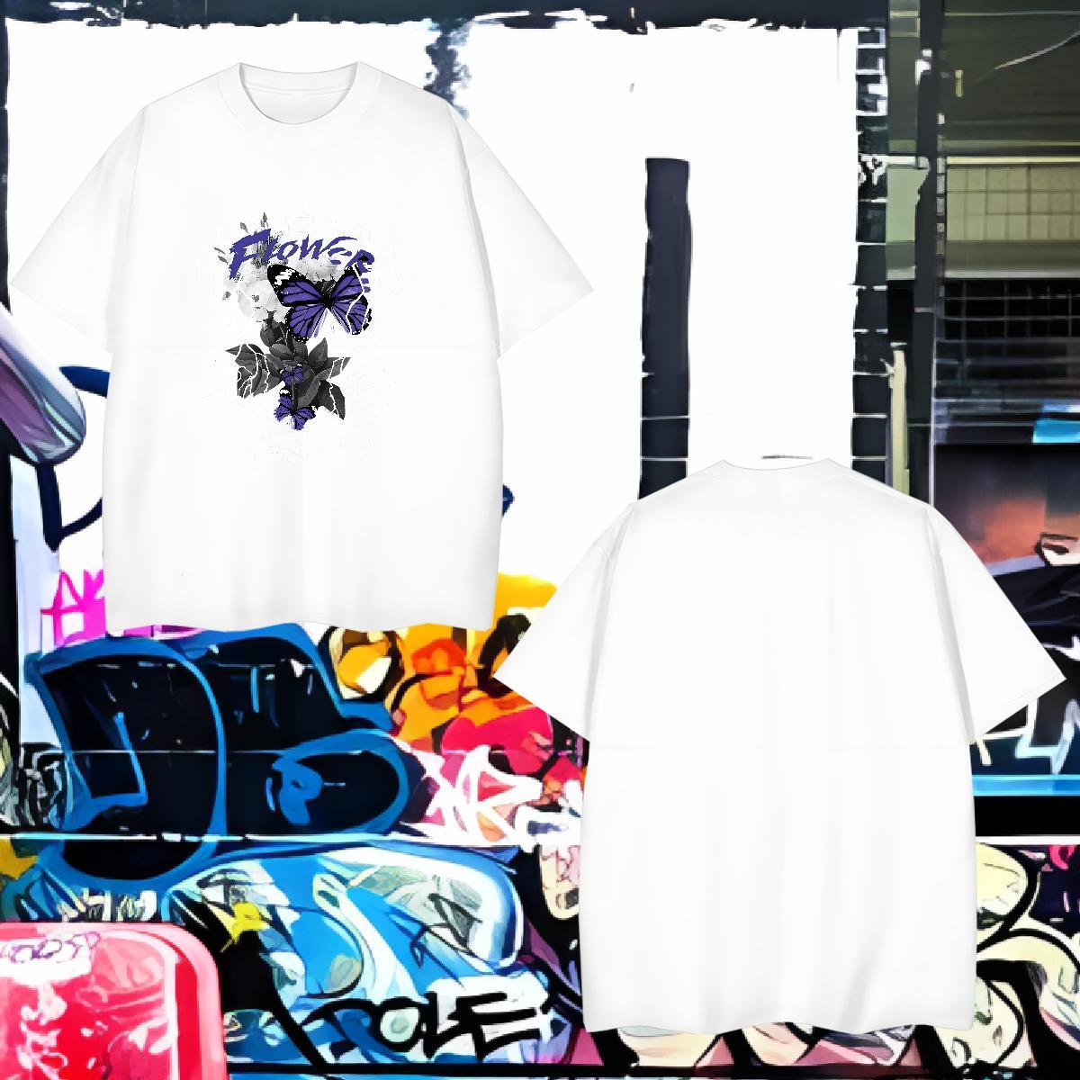 Men T Shirts 230g Pure Cotton Butterfly Casual Beach Breathable Short Sleeve Anime Print Men Tees Factory Direct TOP Quality Top Tees