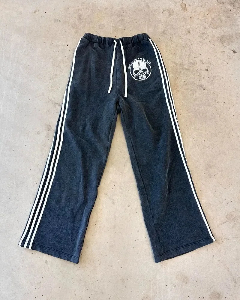 Retro Gothic Punk Skull Bone Letter Printed High Waist Casual Pants for Men Y2K Fashion Edition Harajuku Loose Sports Women 240808