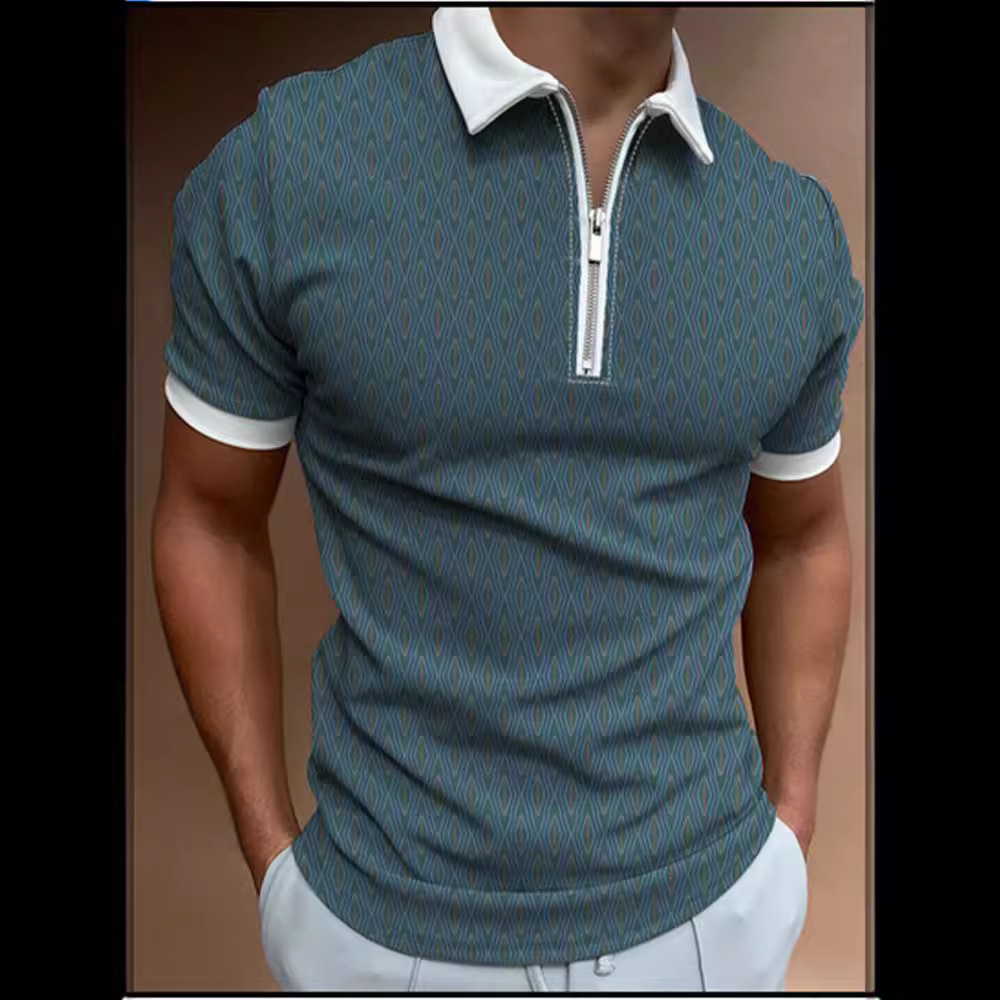 Spring/Summer New POLO Zipper Printed Men's Polo Shirt