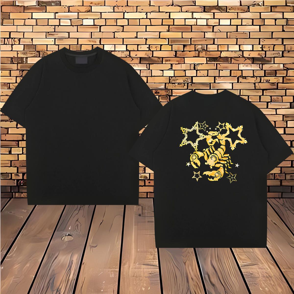 Fashion T-Shirts 230g Pure Cotton scorpion Street Wear Polos O-Neck Short Sleeve Classic Tshirts Black White