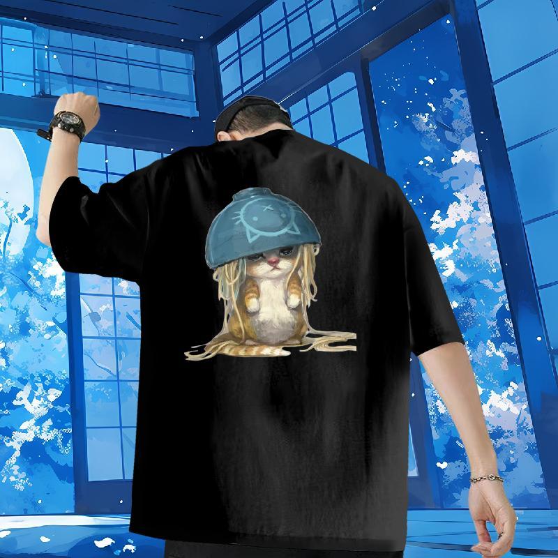2024 New Men T Shirts 230g Pure Cotton cute Home Outdoor Tshirts Crew Neck Breathable Loose Fit Men Tees Black White